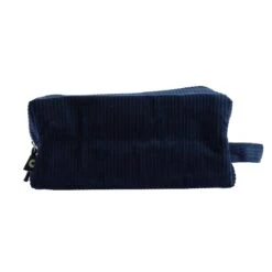 Trousse Velours Côtelé Rectangulaire Avec Poignée Bleue